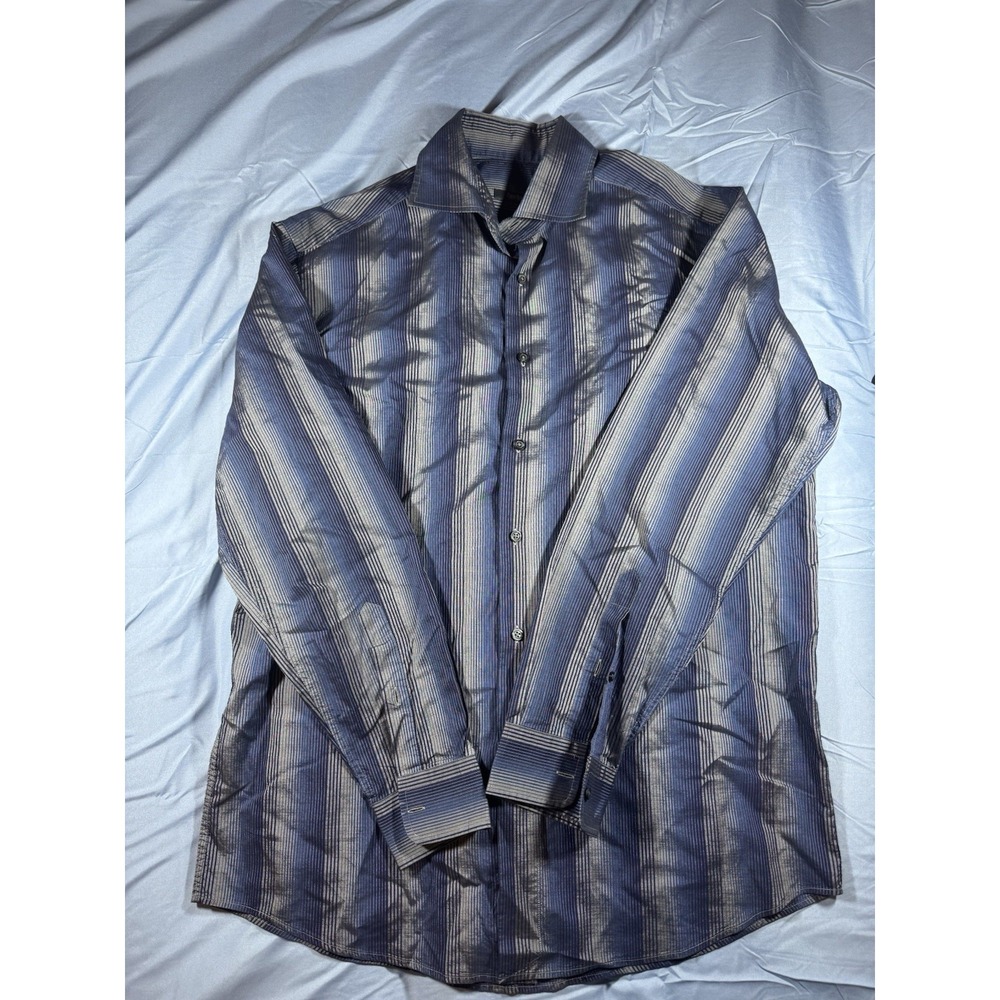 Zanella Men's Grey Striped Long Sleeve Button Up Shirt Made In Italy Size XL